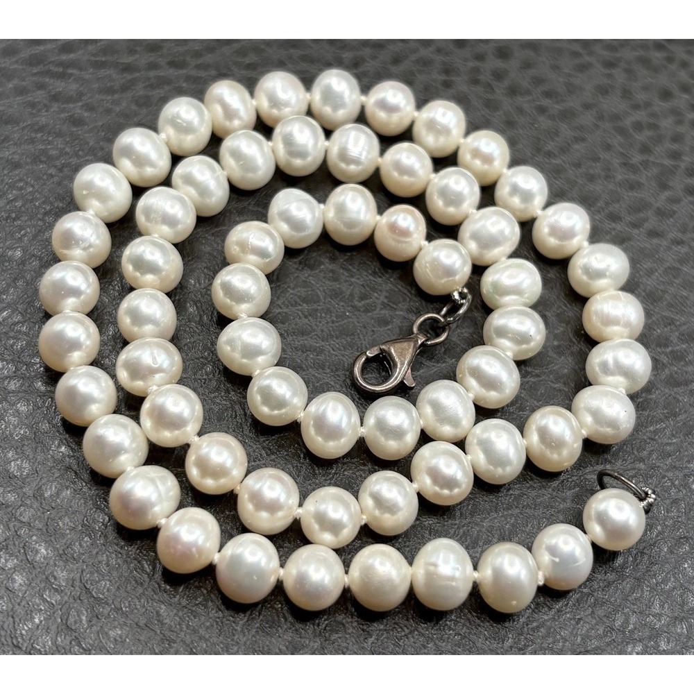 Vintage 7.5MM White Pearl Necklace Sterling Silver 925 Lobster Clasp 18"
